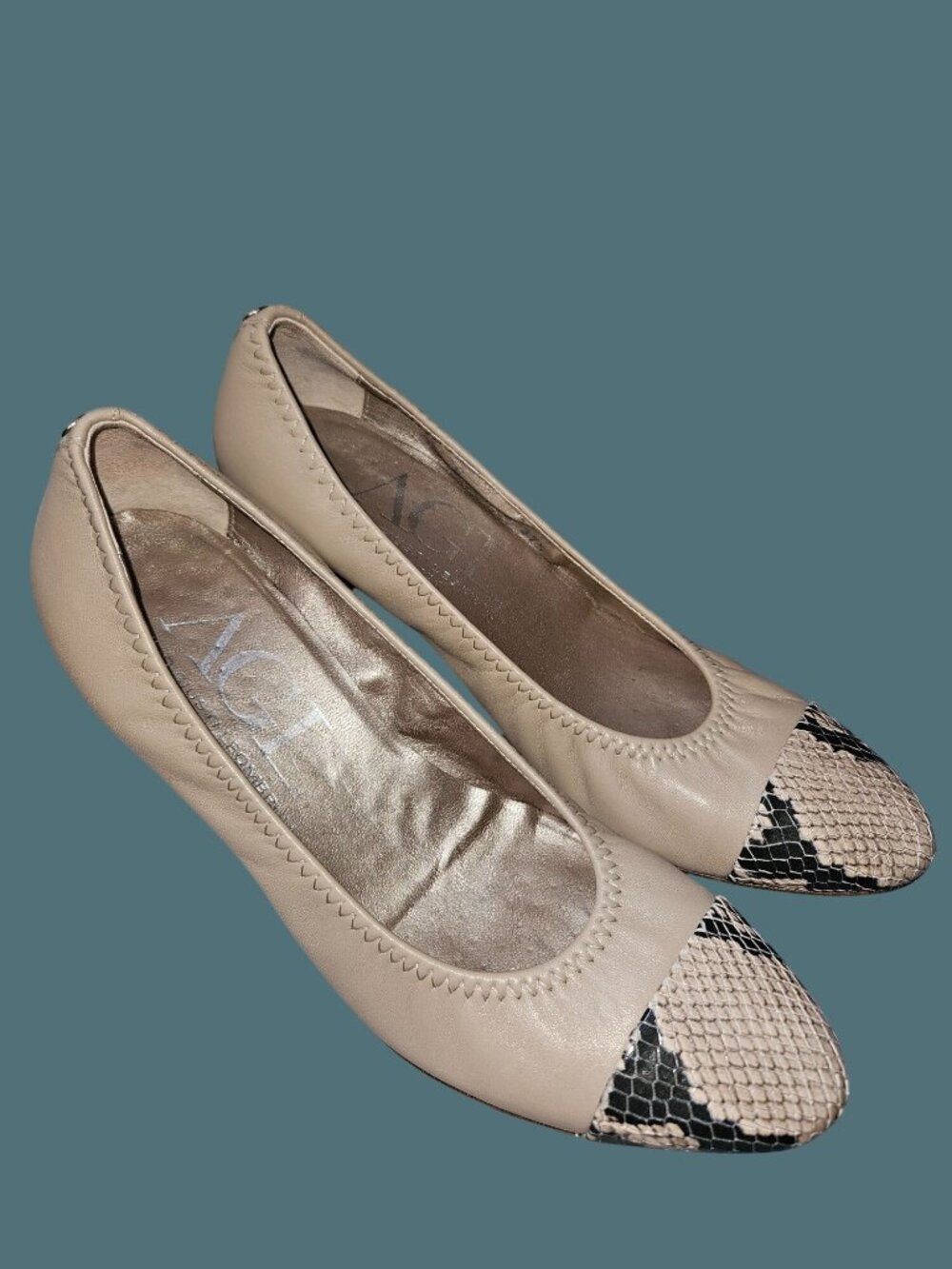 AGL Attilio Giusti Leombruni Leather Snakeskin Cap Toe Block Heel Women EU 37.5